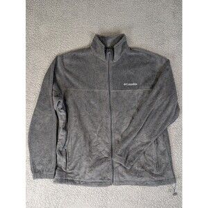 Columbia Womens Fleece Lined Jacket XXL Gray Zip Up Pockets Mock Neck Chest Logo
